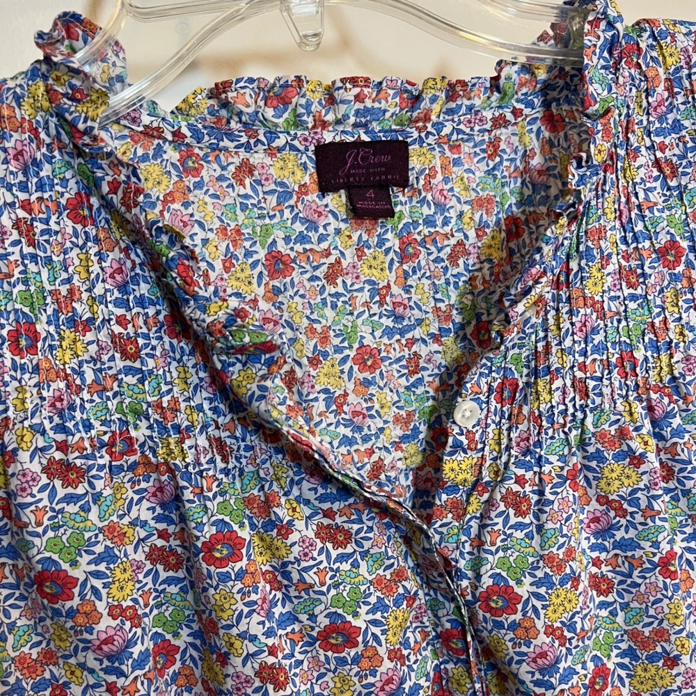 J. Crew Blouse Top Liberty of London Pintuck Pleat Popover Multicolor Floral 4